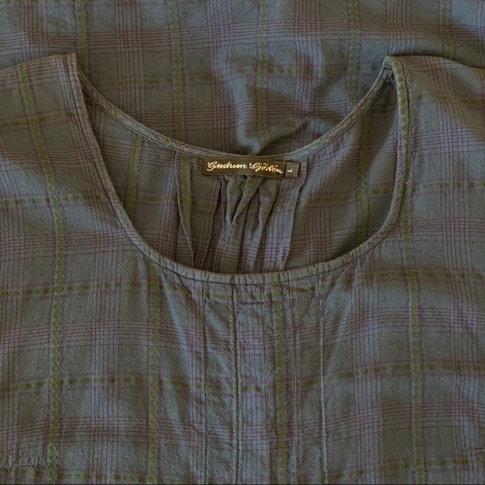 Gudrun Sjoden cotton dress . Blue plaid Langenlook